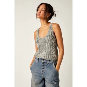 Free People High Tide Cable Sweater Tank Vest Gray 100% Cotton Coastal Women XS